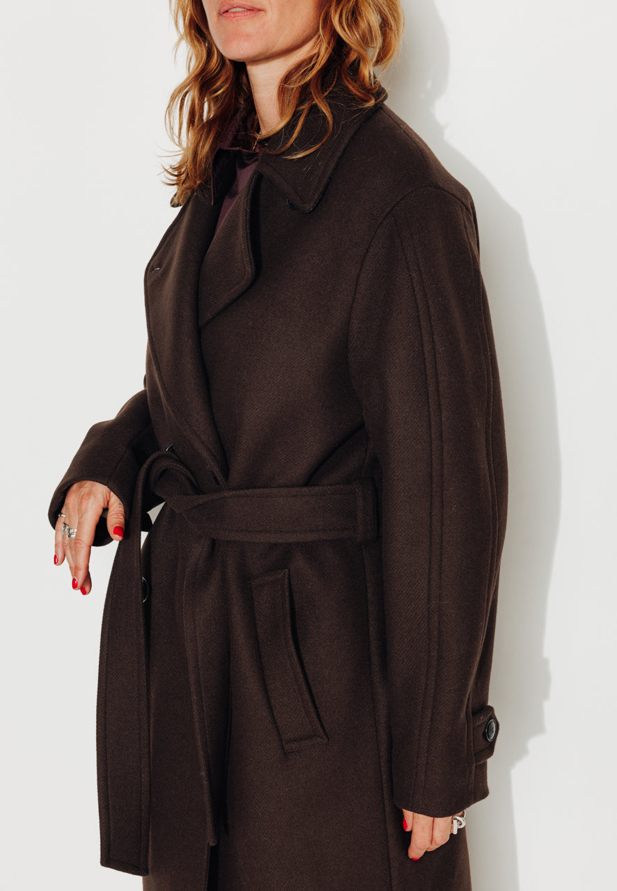 LONGTROENE - LONGTROENE - Manteau long oversize en drap de laine vierge marron ECORCE - Trench & Coat