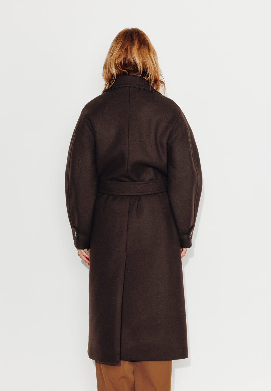 LONGTROENE - LONGTROENE - Manteau long oversize en drap de laine vierge marron ECORCE - Trench & Coat