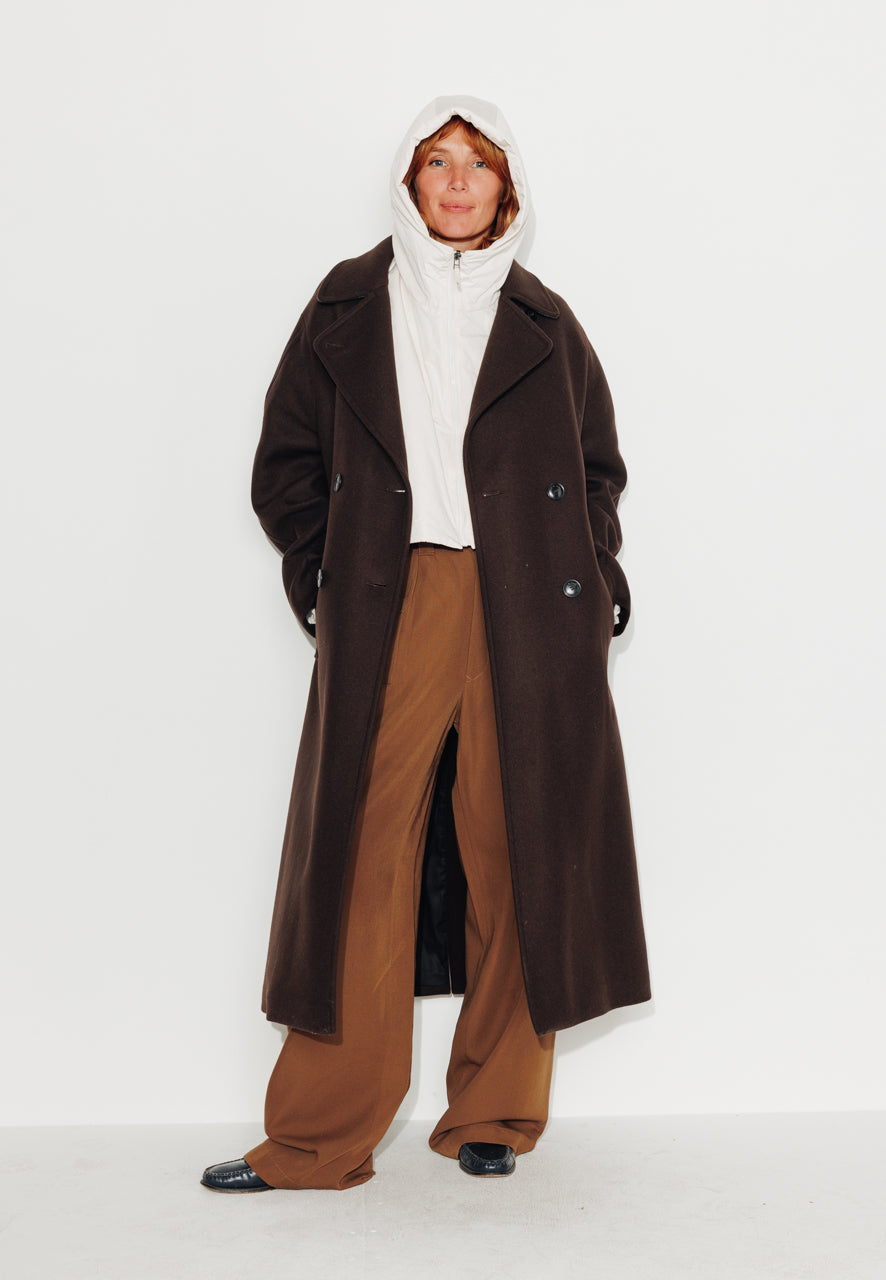 LONGTROENE - LONGTROENE - Manteau long oversize en drap de laine vierge marron ECORCE - Trench & Coat