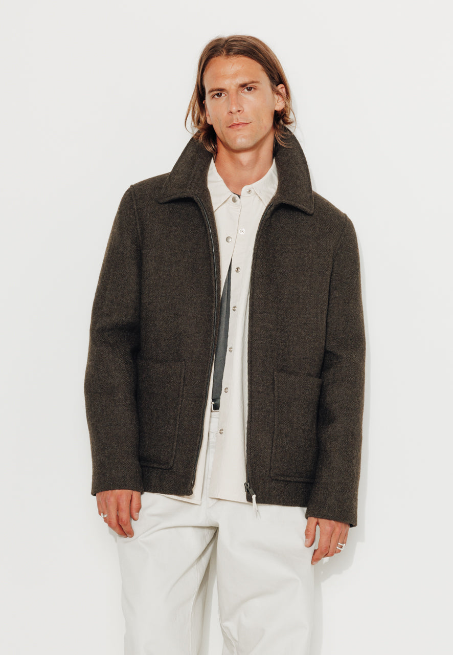 TIMO - TIMO – Manteau court esprit surveste en laine vierge kaki KAKI - Trench & Coat