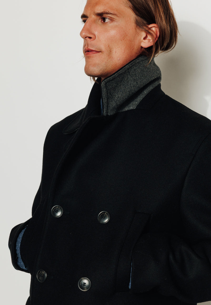 EWAN - EWAN- Caban droit en drap de laine vierge noir NOIR - Trench & Coat