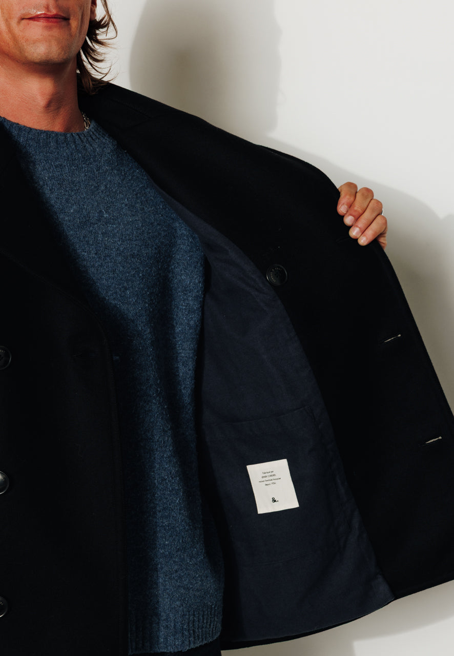 EWAN - EWAN- Caban droit en drap de laine vierge noir NOIR - Trench & Coat