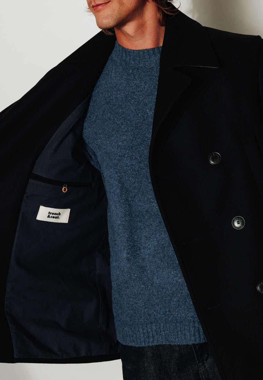 EWAN - EWAN- Caban droit en drap de laine vierge noir NOIR - Trench & Coat