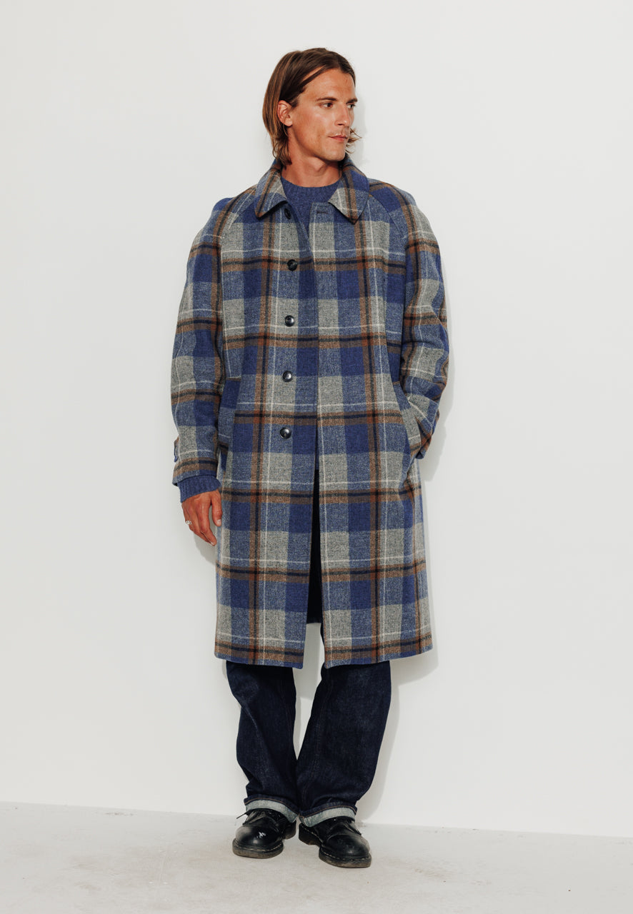 MARIUS - MARIUS - Manteau mi-long laine vierge à carreaux bleu et gris BLEU/GRIS - Trench & Coat