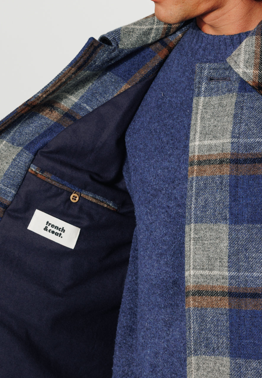 MARIUS - MARIUS - Manteau mi-long laine vierge à carreaux bleu et gris BLEU/GRIS - Trench & Coat