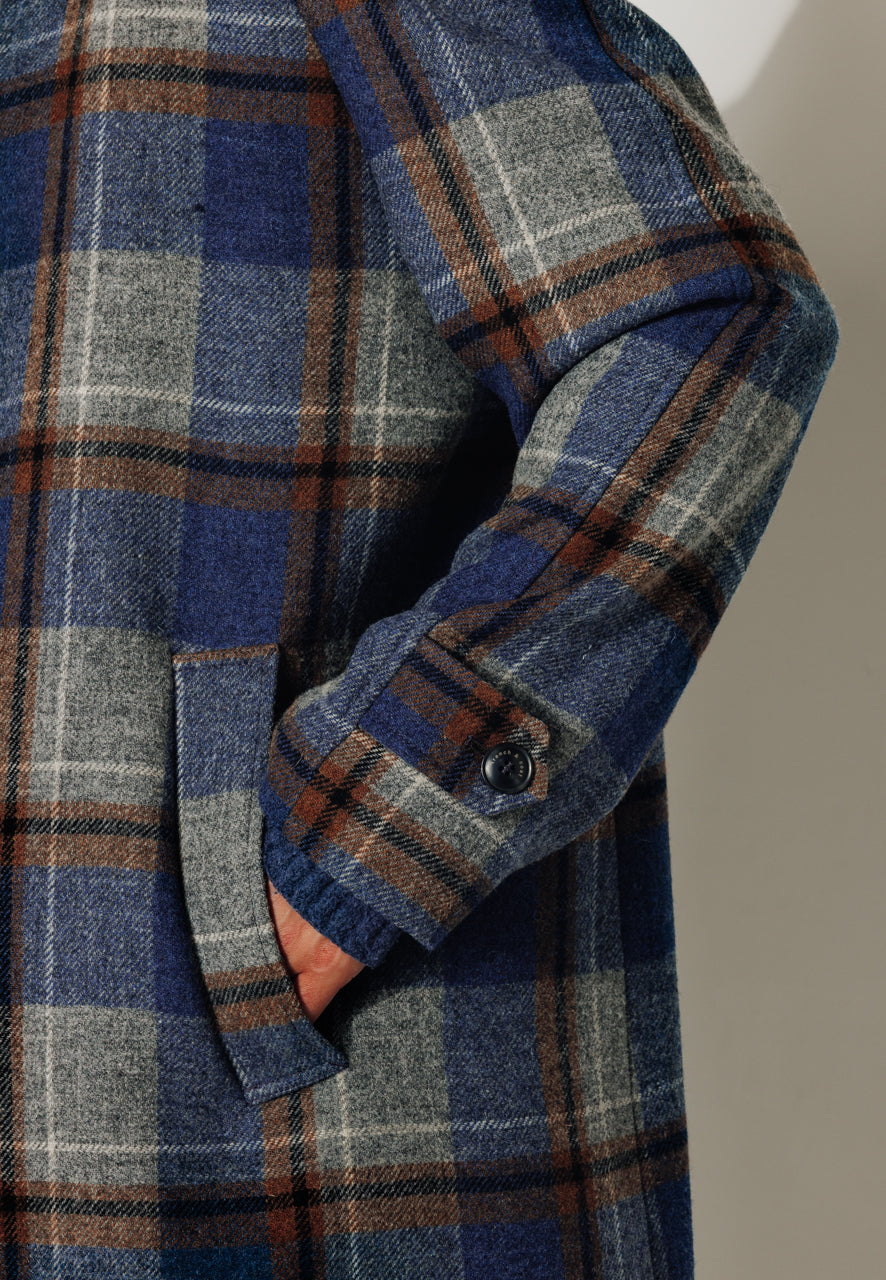 MARIUS - MARIUS - Manteau mi-long laine vierge à carreaux bleu et gris BLEU/GRIS - Trench & Coat