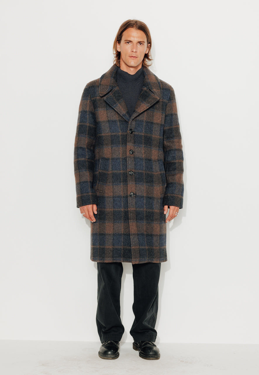 NILS - NILS - Manteau mi-long en lainage à carreaux marine et marron? BLEU/MARRON - Trench & Coat