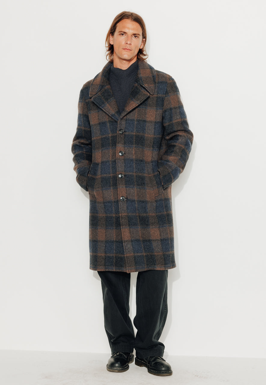 NILS - NILS - Manteau mi-long en lainage à carreaux marine et marron? BLEU/MARRON - Trench & Coat