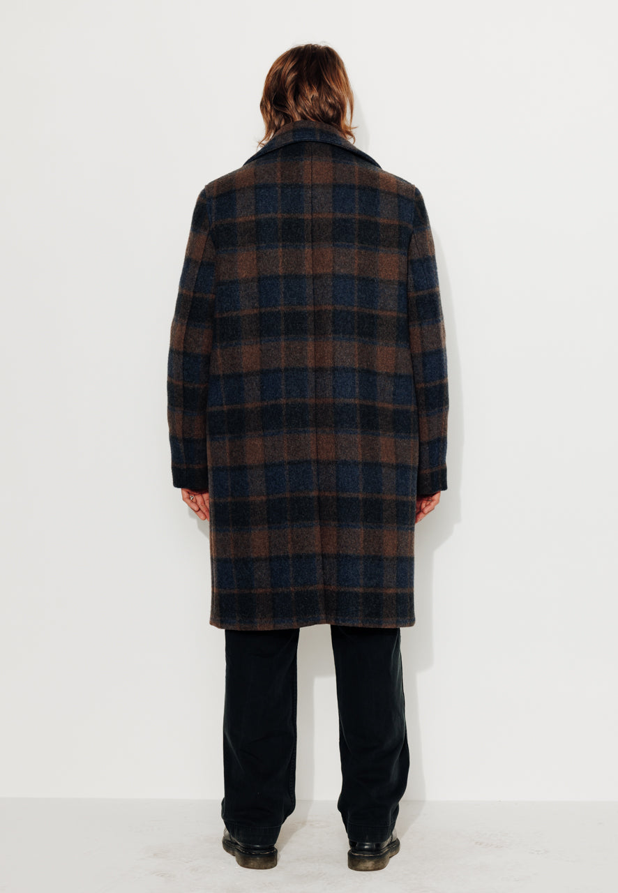 NILS - NILS - Manteau mi-long en lainage à carreaux marine et marron? BLEU/MARRON - Trench & Coat