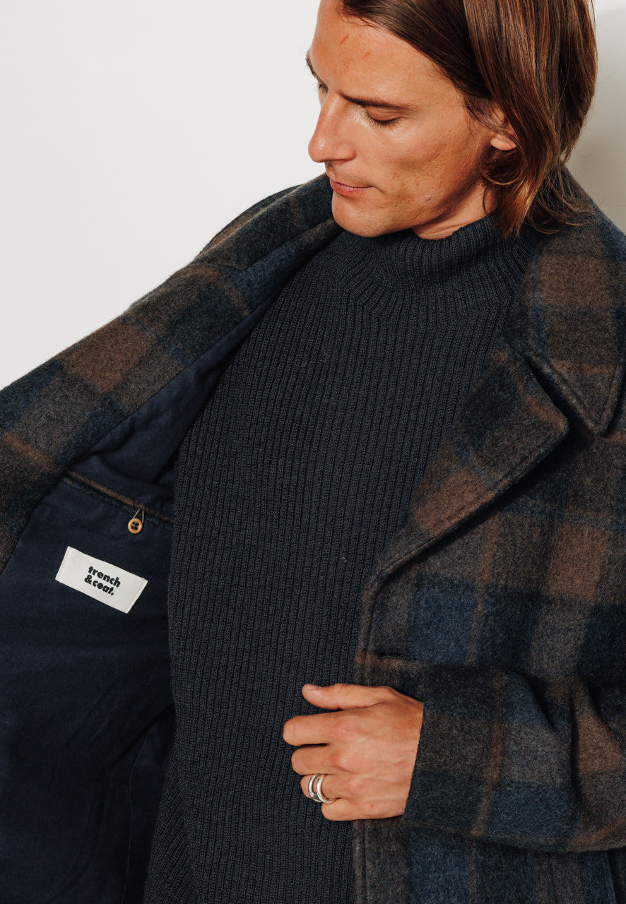 NILS - NILS - Manteau mi-long en lainage à carreaux marine et marron? BLEU/MARRON - Trench & Coat