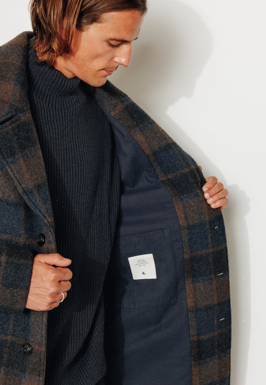 NILS - NILS - Manteau mi-long en lainage à carreaux marine et marron? BLEU/MARRON - Trench & Coat