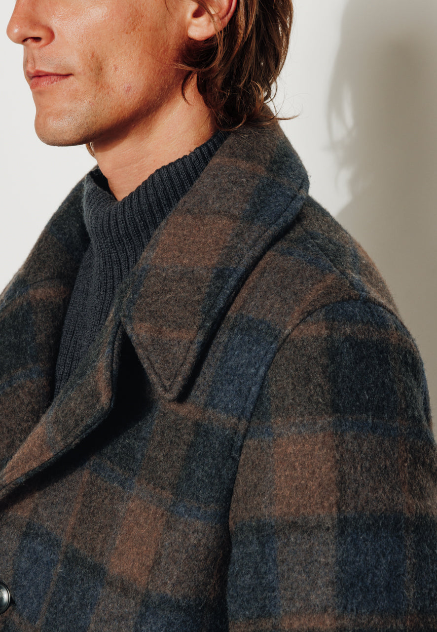 NILS - NILS - Manteau mi-long en lainage à carreaux marine et marron? BLEU/MARRON - Trench & Coat