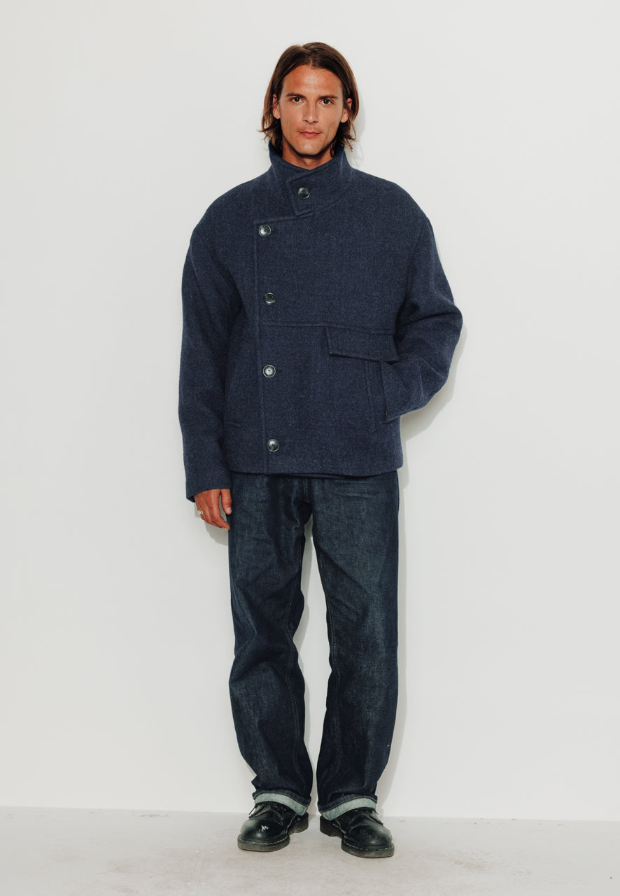 RAFI - RAFI – Manteau court oversize en laine vierge marine MARINE - Trench & Coat