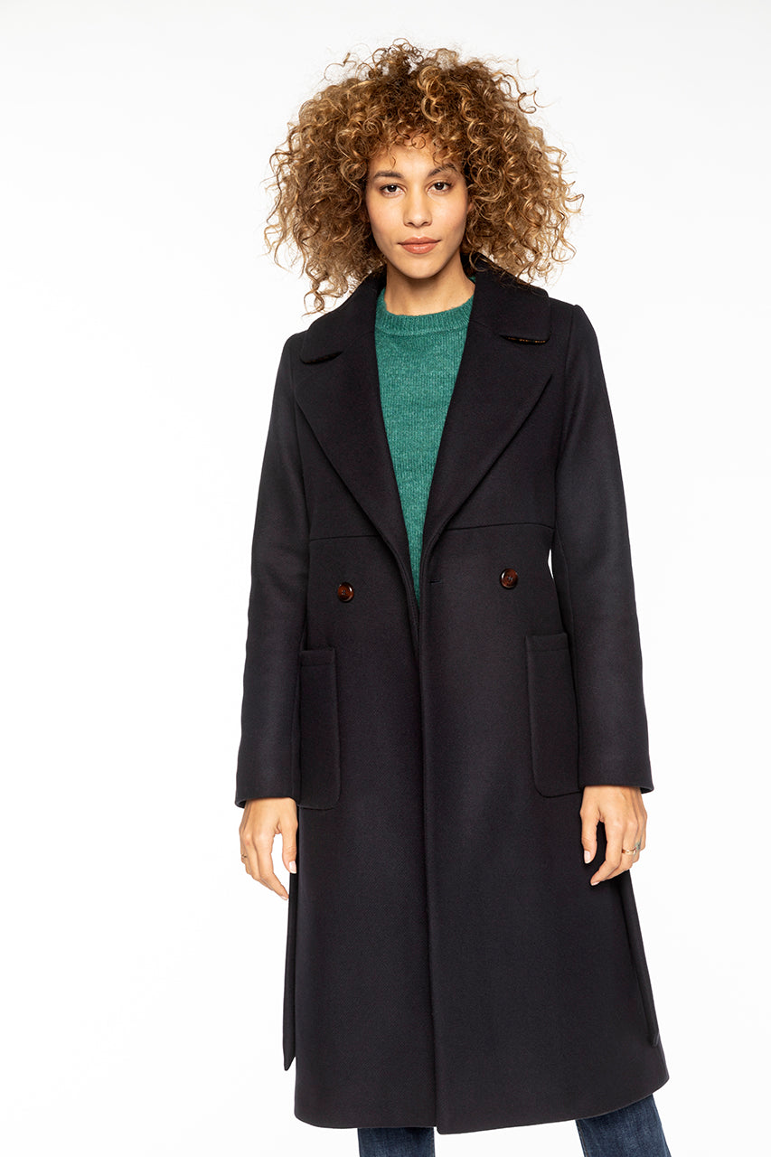 Manteau style peignoir long en laine marine femme Trench Coat