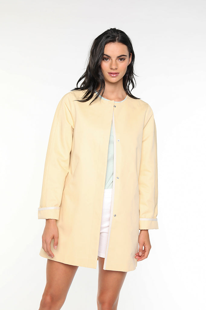 LANGEAIS-Manteau sans col en coton et lin jaune pâle