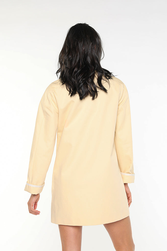 LANGEAIS-Manteau sans col en coton et lin jaune pâle