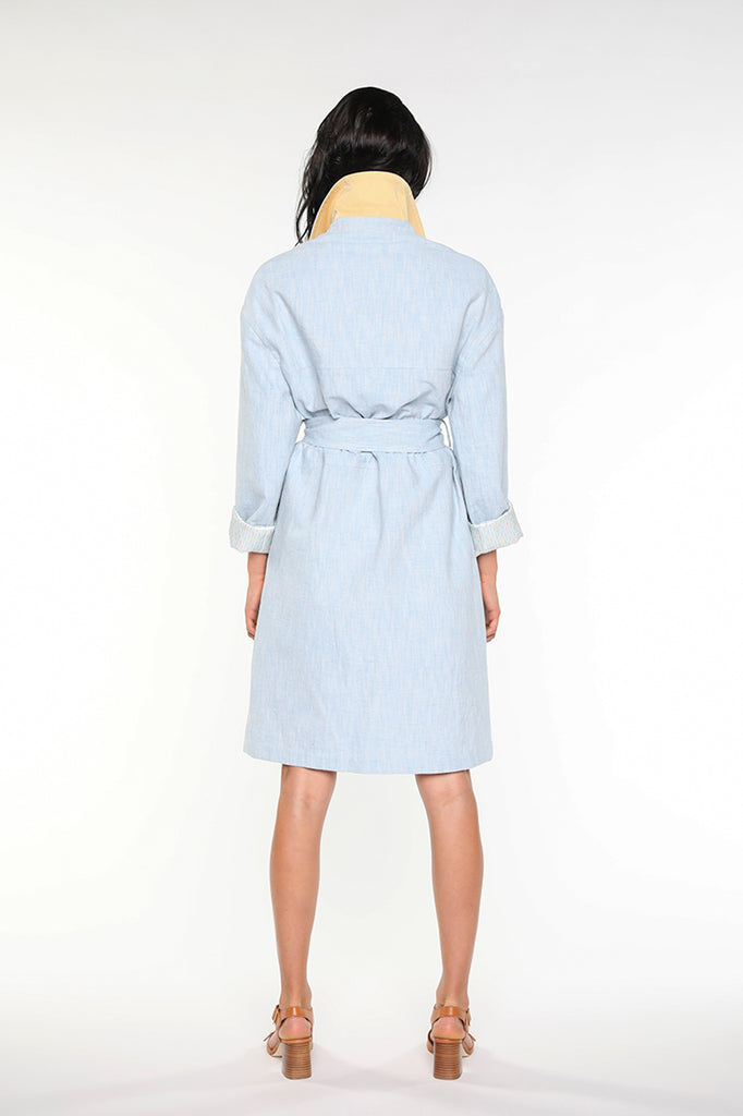 Trench BEAUPUY-Trench bleu ciel en coton et lin