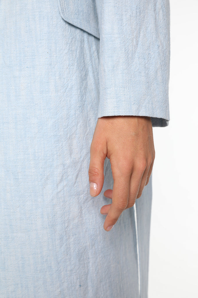 Trench BEAUPUY-Trench bleu ciel en coton et lin