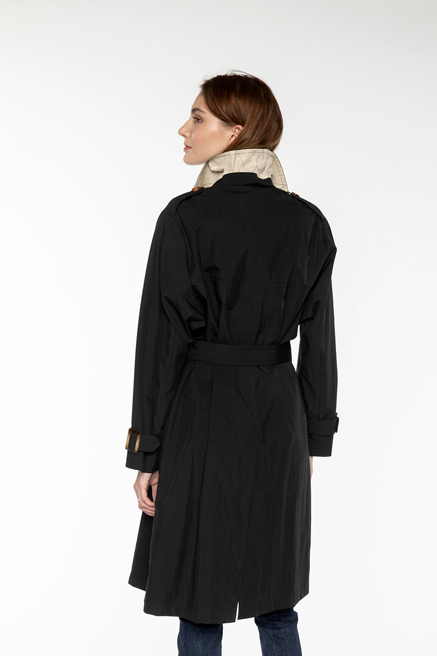 Trench ALES-Trench long et oversize en coton noir