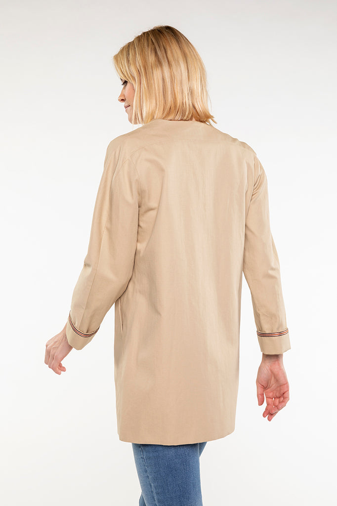 LANGEAIS-Manteau sans col en coton et lin beige