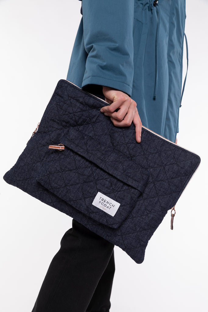 Pochette FONTENAY-Pochette ordinateur 15 pouces en tissu esprit jean