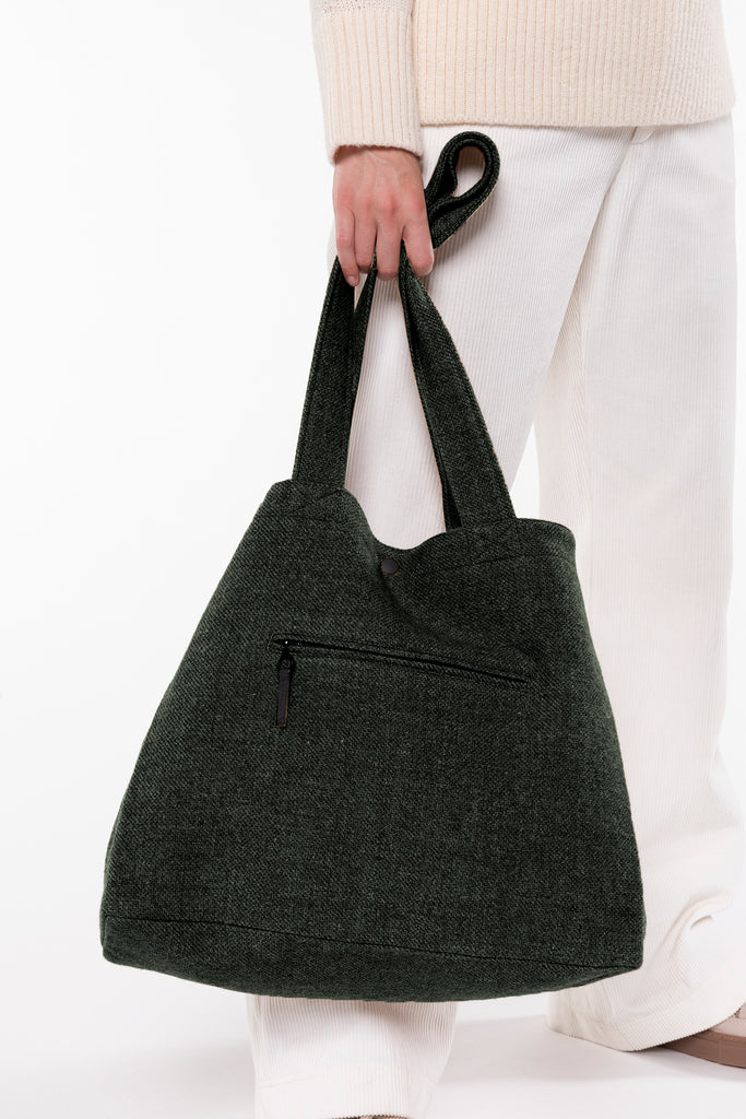 Sac CABASSE-Grand cabas en laine et lin chiné vert