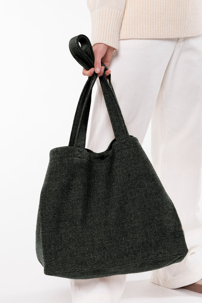 Sac CABASSE-Grand cabas en laine et lin chiné vert