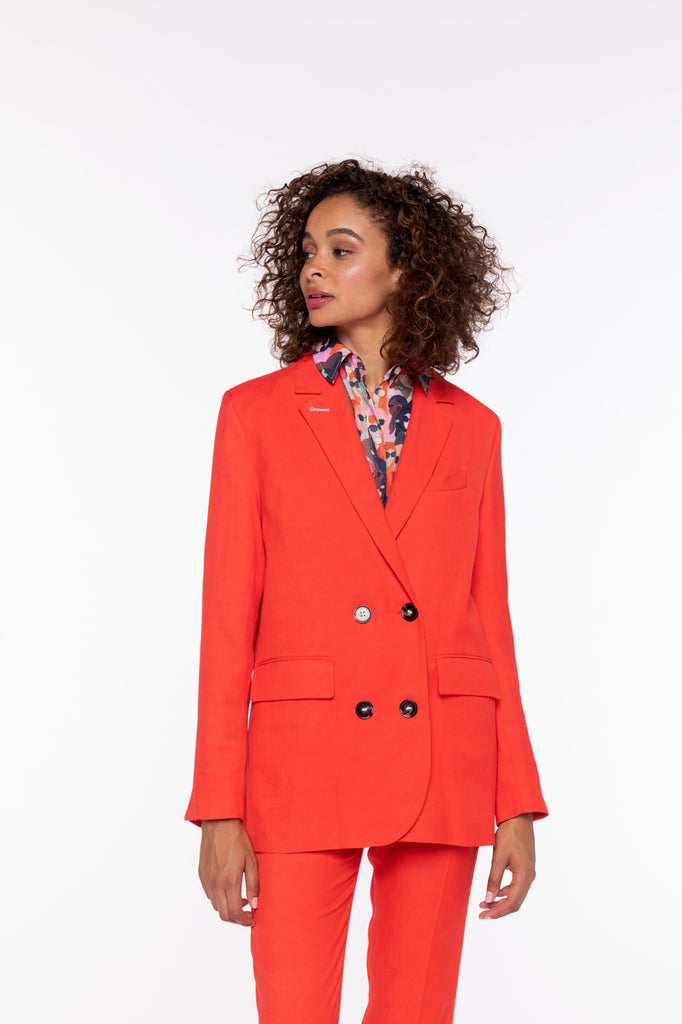 Veste MANOU-Veste longue masculine viscose et lin rouge