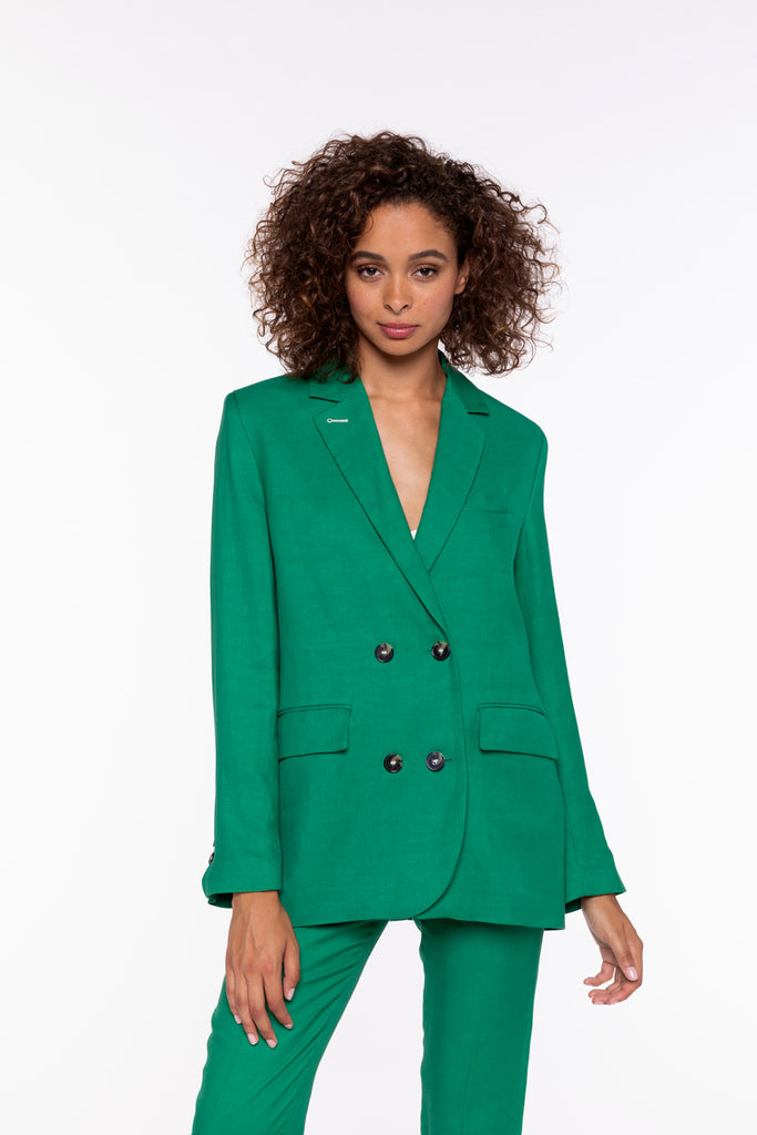 Veste MANOU-Veste longue masculine viscose et lin verte