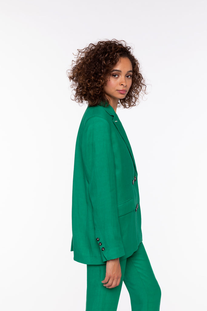 Veste MANOU-Veste longue masculine viscose et lin verte
