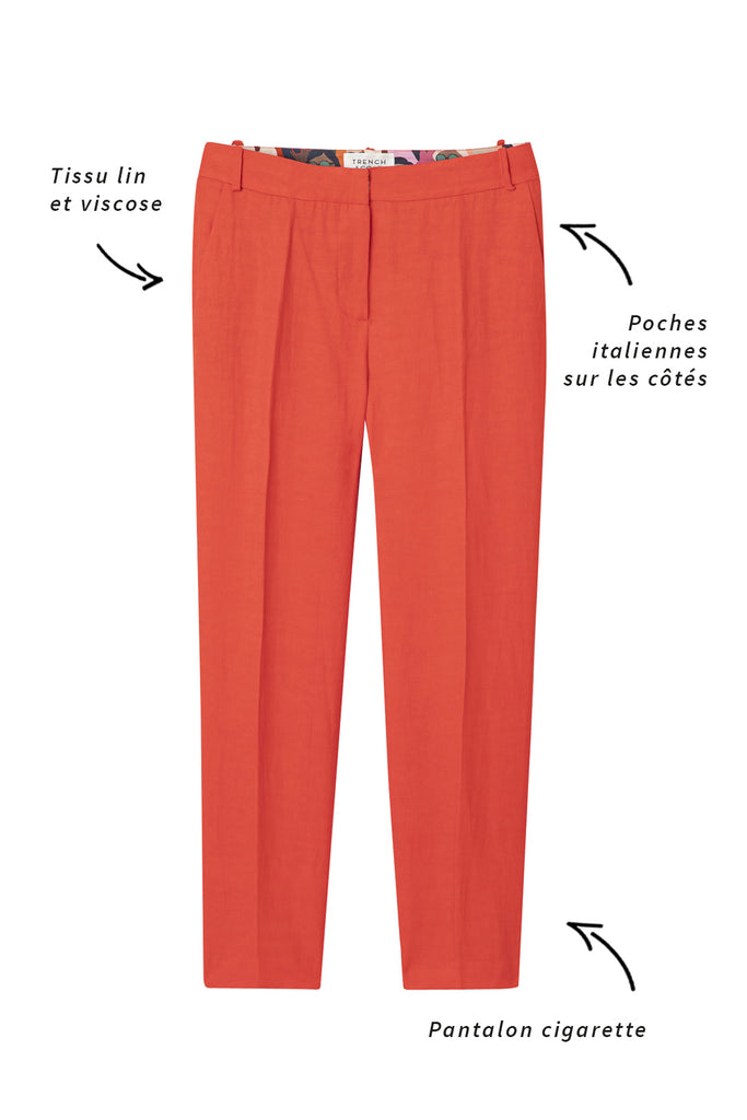 Pantalon CHAMBRY-Pantalon cigarette en viscose et lin rouge