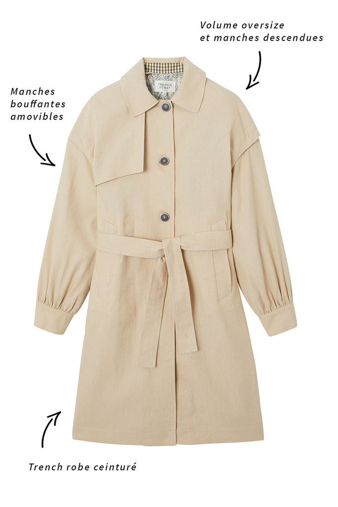 Trench CHAVIGNON-Trench robe beige ceinturé en coton et lin