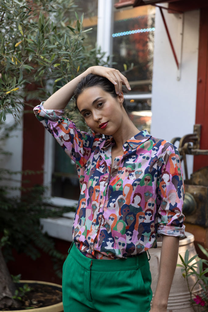 Chemise CHEMERY-Chemise droite 100% coton imprimé visages