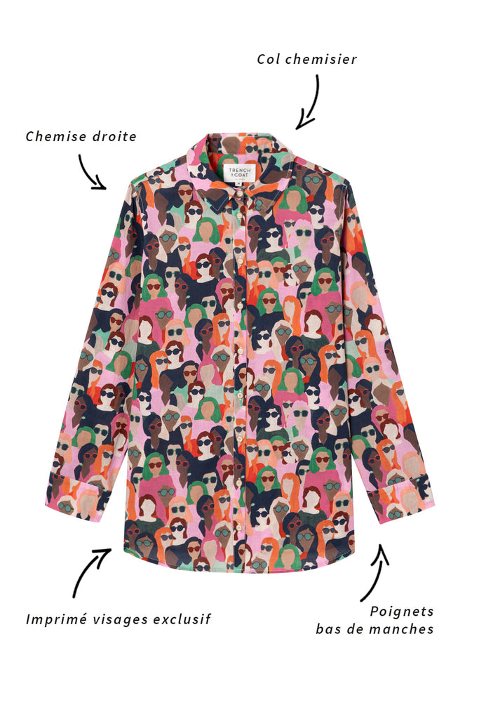 Chemise CHEMERY-Chemise droite 100% coton imprimé visages