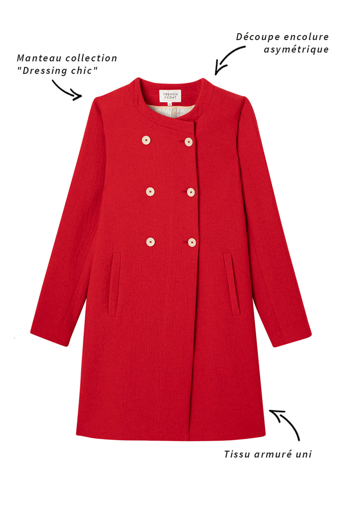 Manteau FELCE-Manteau sans col uni en coton rouge