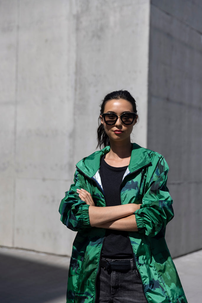 Parka LAFLOTTE-Longue parka à capuche généreuse imprimé vert
