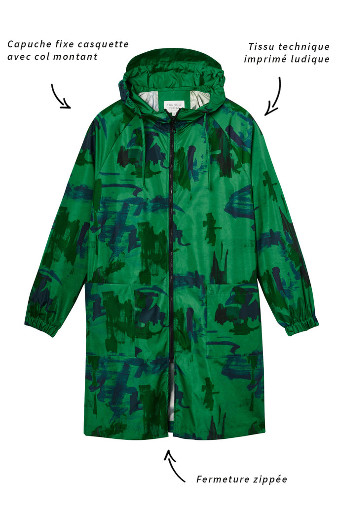 Parka LAFLOTTE-Longue parka à capuche généreuse imprimé vert