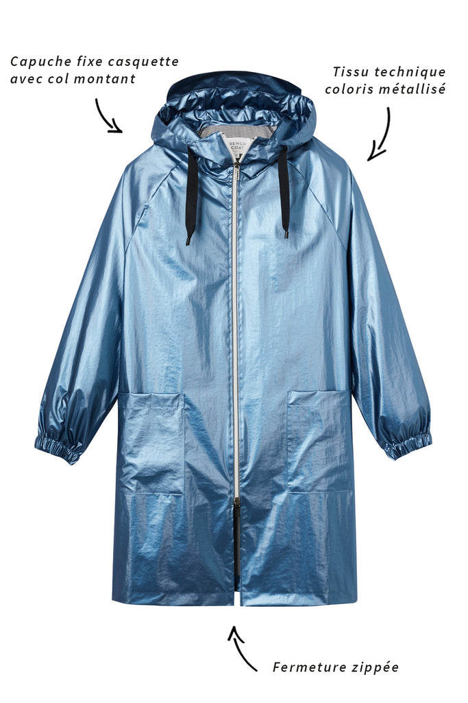 Parka LAFLOTTE-Longue parka bleu acier à capuche généreuse