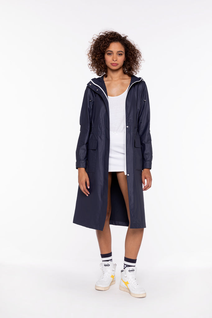 Parka LOUDEAC-Parka longue à capuche en toile de coton marine