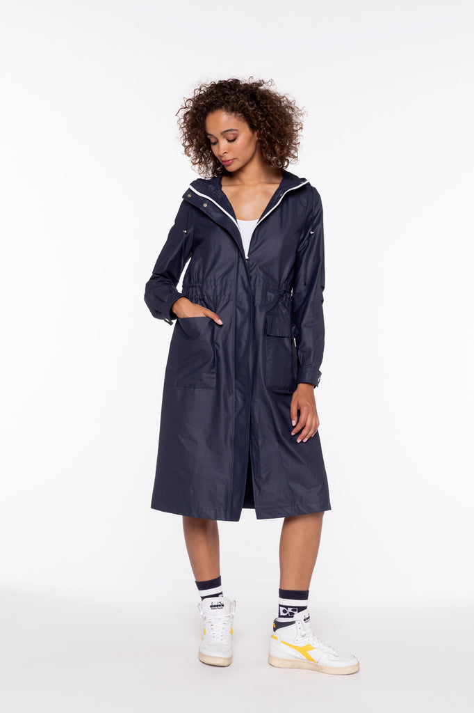 Parka LOUDEAC-Parka longue à capuche en toile de coton marine
