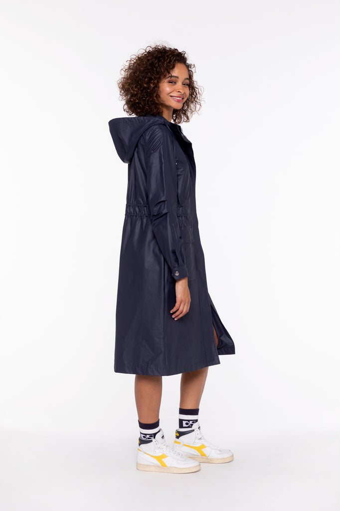 Parka LOUDEAC-Parka longue à capuche en toile de coton marine