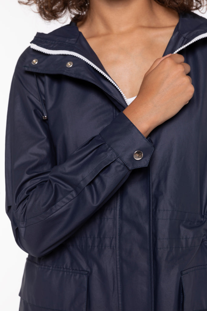 Parka LOUDEAC-Parka longue à capuche en toile de coton marine