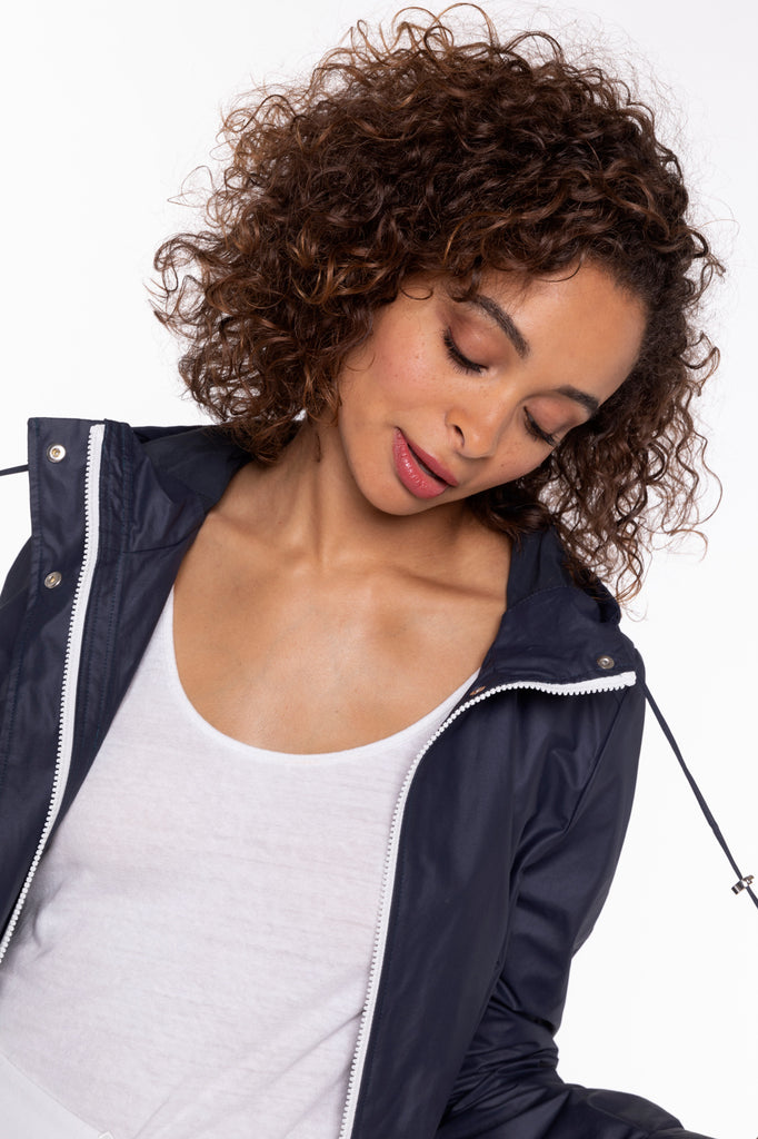 Parka LOUDEAC-Parka longue à capuche en toile de coton marine
