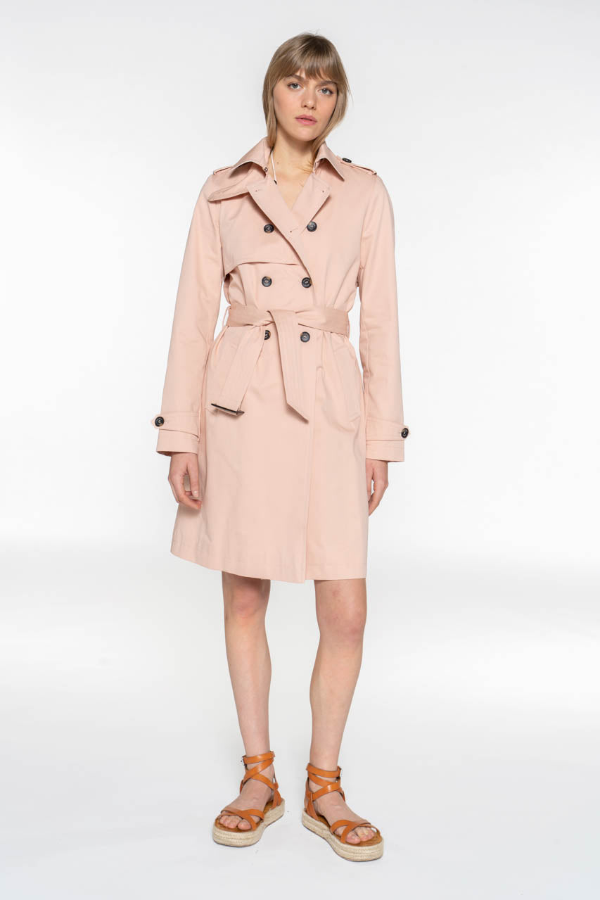 CHAMAS-Trench authentique en pur coton rose poudrée