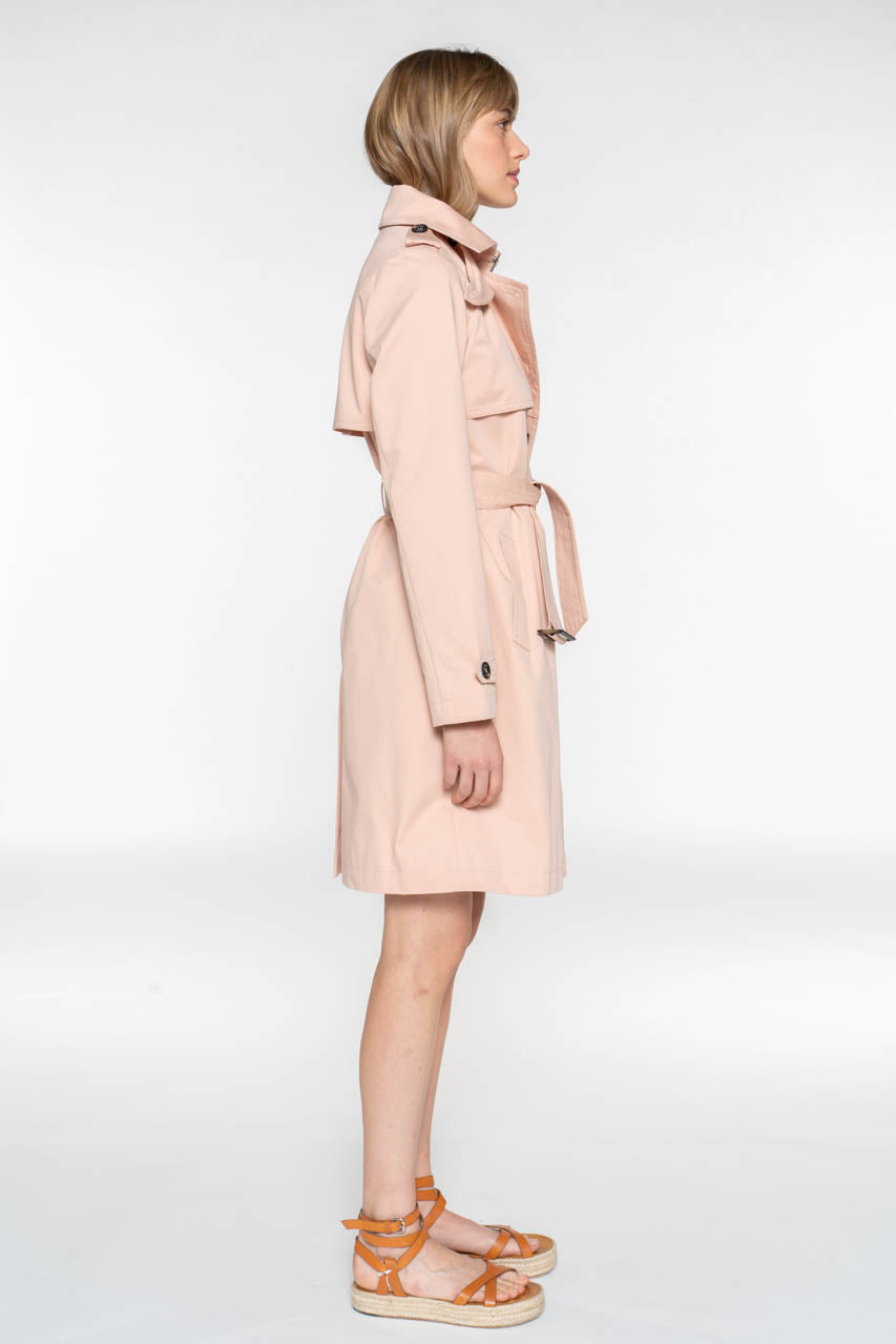CHAMAS-Trench authentique en pur coton rose poudrée