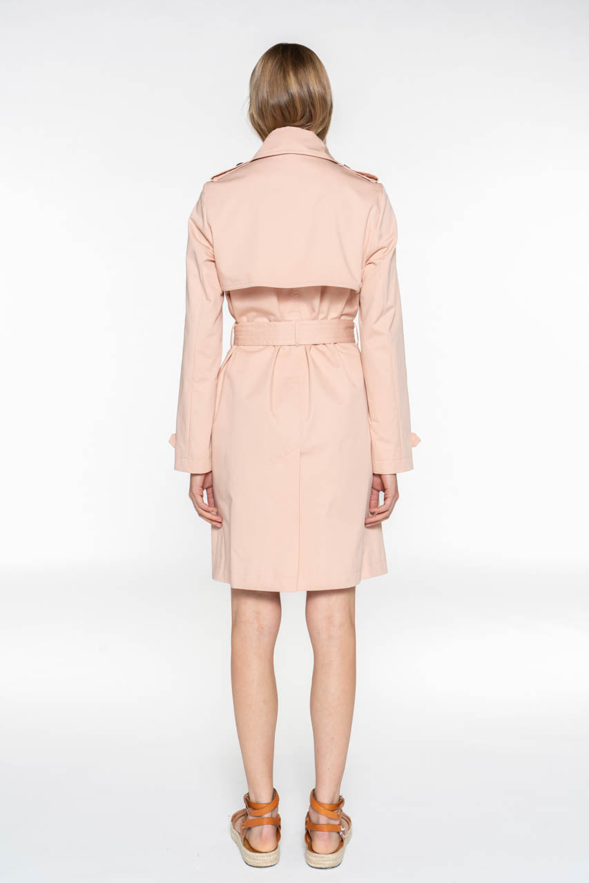 CHAMAS-Trench authentique en pur coton rose poudrée
