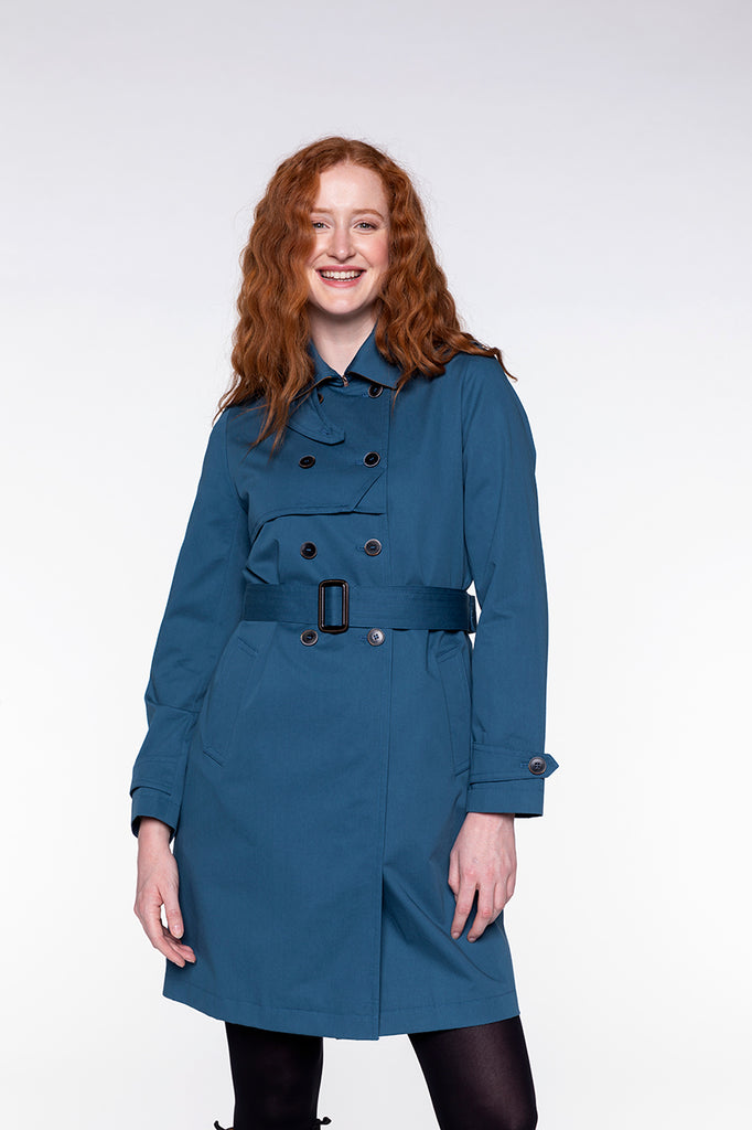 Trench CHAMAS-Trench authentique en pur coton bleu pétrole