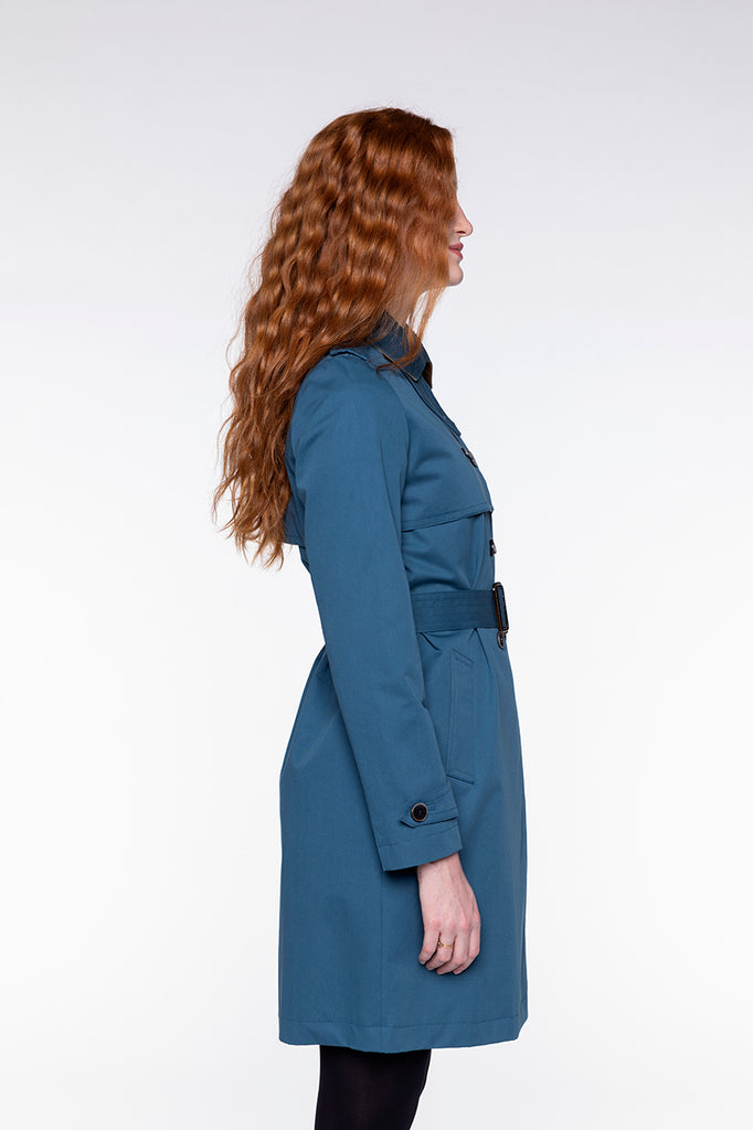 Trench CHAMAS-Trench authentique en pur coton bleu pétrole