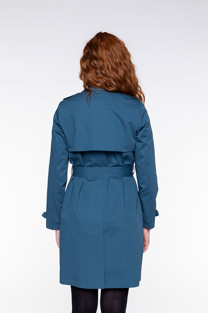 Trench CHAMAS-Trench authentique en pur coton bleu pétrole
