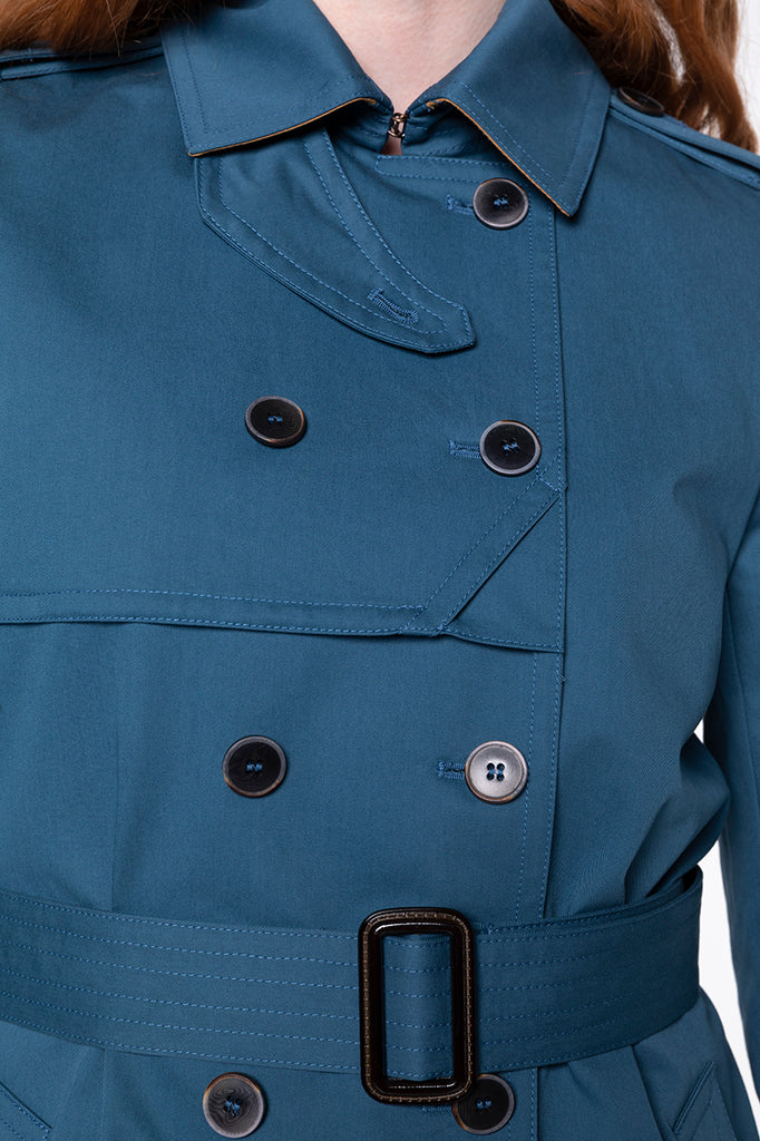 Trench CHAMAS-Trench authentique en pur coton bleu pétrole